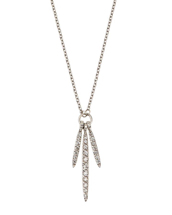 Whisper 18k White Gold Diamond Pave 3-stick Pendant Necklace