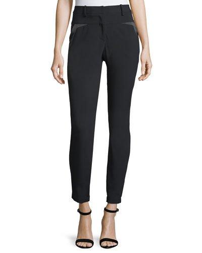 Slim-fit Slit-back Pants With Charmeuse Trim
