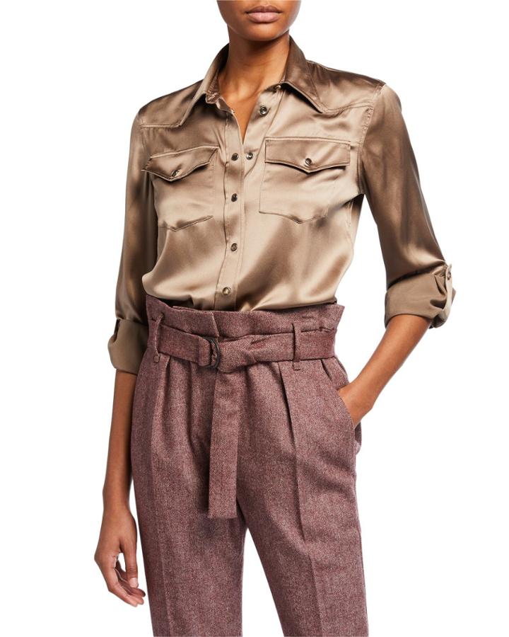 Long-sleeve Snap-button Silk Western