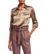 Long-sleeve Snap-button Silk Western
