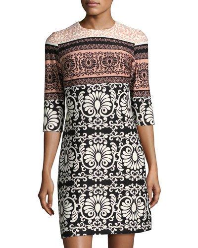 Scroll-print Scuba Shift Dress,