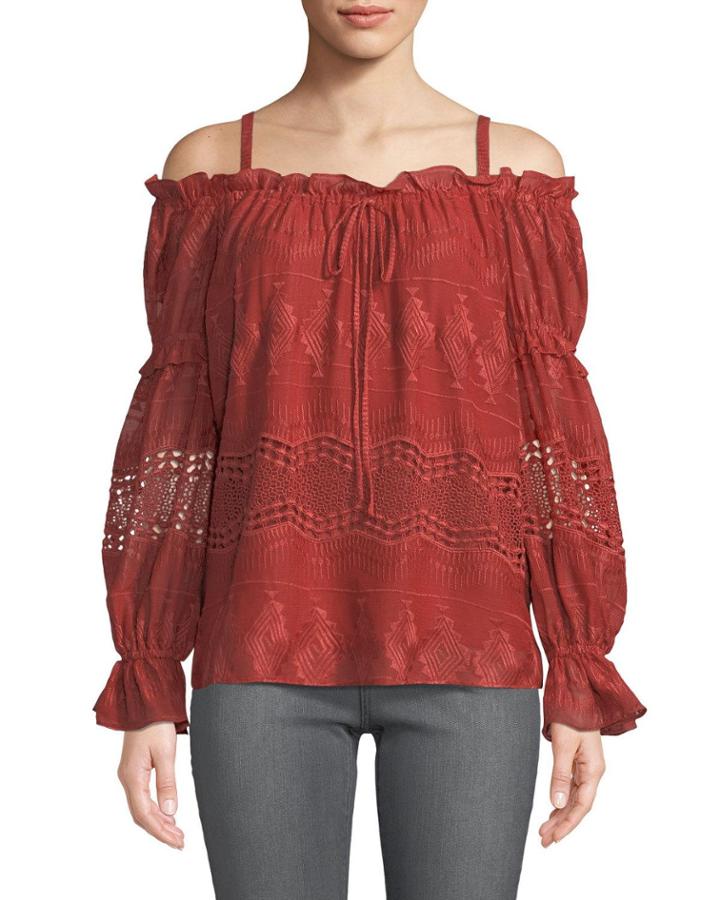 Crochet Embroidered Cold-shoulder Top