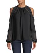 Akira Cold-shoulder Chiffon Blouse