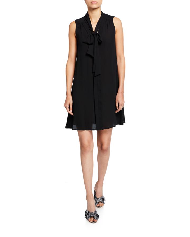 Tie-neck Sleeveless Crepe A-line Dress