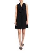 Tie-neck Sleeveless Crepe A-line Dress