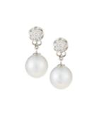 18k White Gold Diamond Hexagon & Pearl Drop Earrings