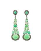 Silver Tiered Drop Earrings With Chrysoprase & Diamonds