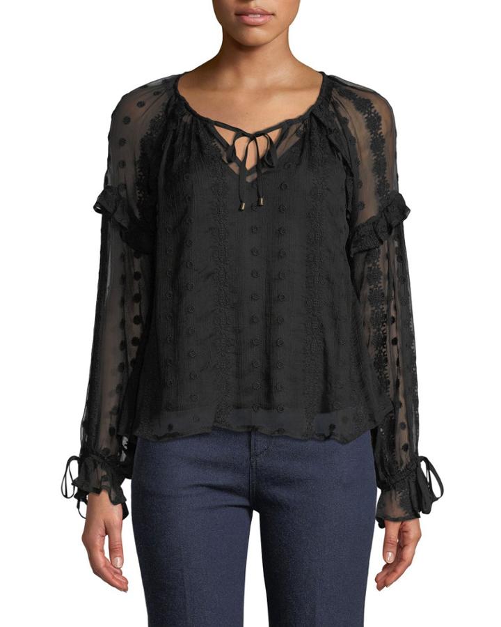 Leigh Embroidered-chiffon Peasant Blouse
