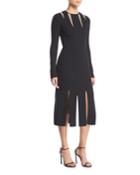 Long-sleeve Cutout Wool Knit Midi Cocktail Dress W/ Carwash Hem