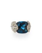 Classic Chain Feather Blue Topaz & Diamond Cocktail Ring,