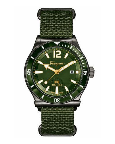43mm 1898 Sport Men's Watch W/ Canvas Strap, Gray/green