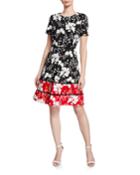 Colorblock Floral Print Fit-and-flare Dress