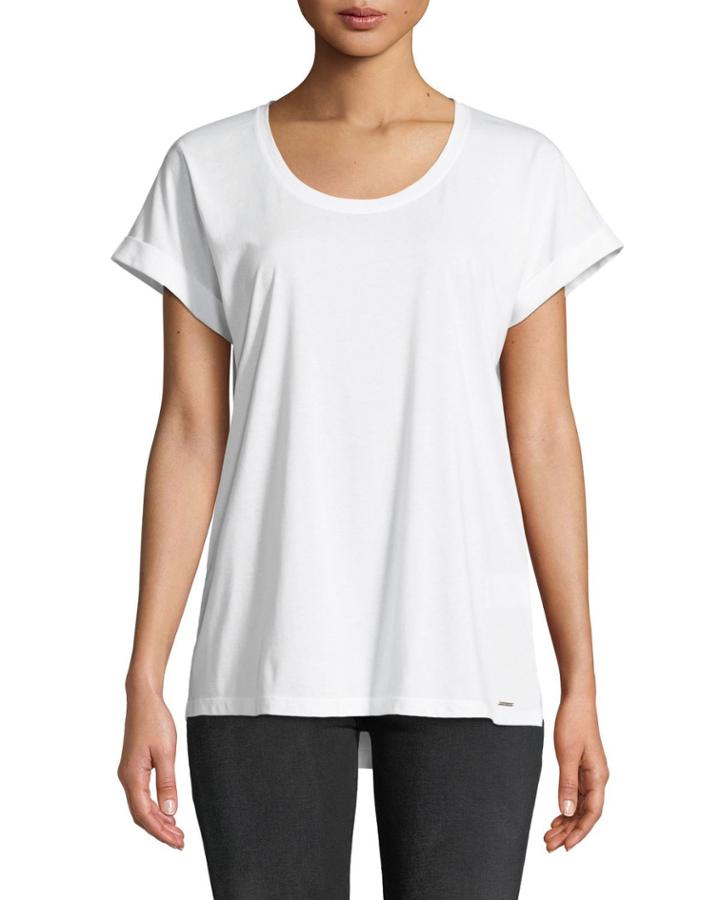 Scoop-neck Cuffed-sleeve Luxe Cotton Tee