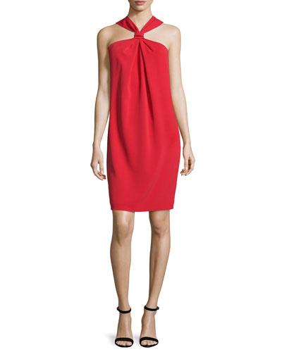 Classic Cady Draped Halter Dress, Paprika