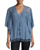Bassa Flutter-sleeve Top, Azul Petroleo