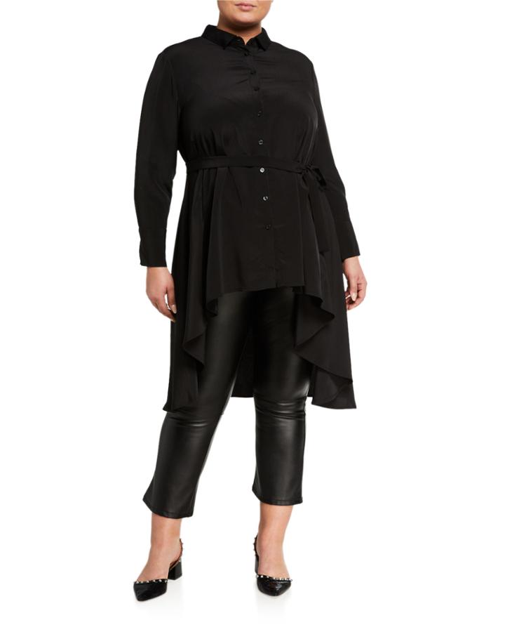 Plus Size Button-down High-low Belted Top