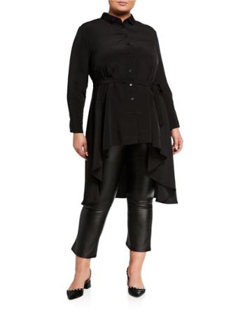 Plus Size Button-down High-low Belted Top