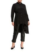 Plus Size Button-down High-low Belted Top