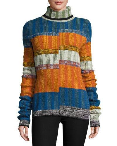 Turtleneck Split-angle Striped