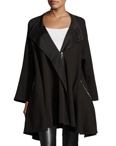 Asymmetric Zip Flare Jacket, Black