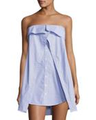 Olivia Off-the-shoulder Shirtdress, Blue/white