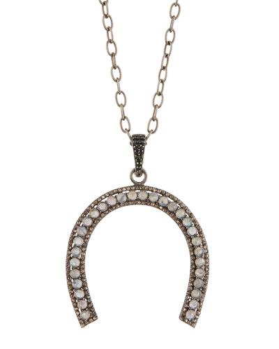 Champagne Diamond & Labradorite Horseshoe Pendant Necklace
