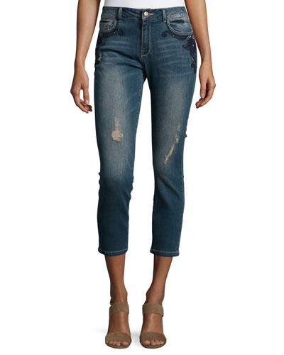 Embellished Cropped Jeans,