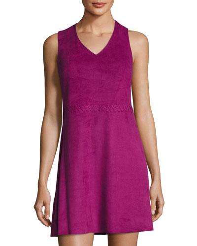 Jewel Sleeveless Faux-suede Dress, Purple