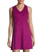 Jewel Sleeveless Faux-suede Dress, Purple