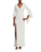 Flounce-sleeve V-neck Gown