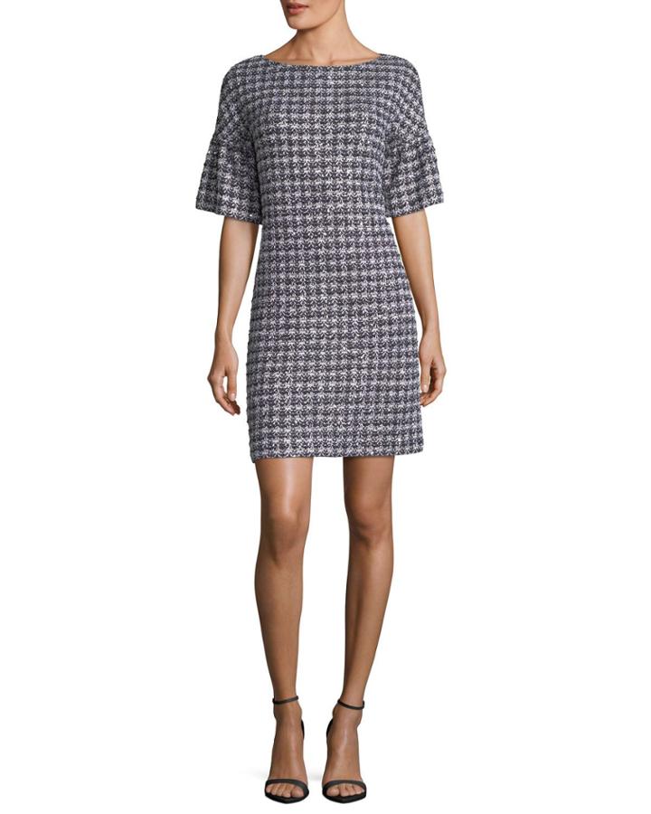 Soft Plaid Tweed Half-sleeve Dress
