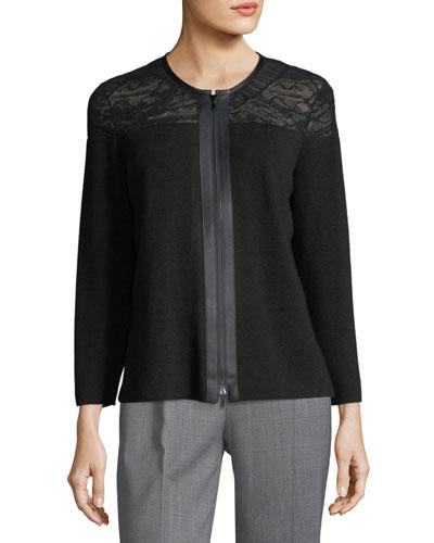 Lace-trim Zip-front Cardigan