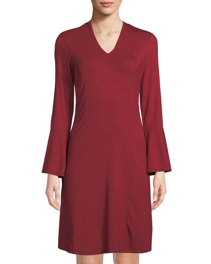 Long-sleeve Paneled Tie-front Dress