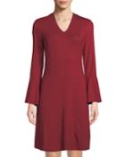 Long-sleeve Paneled Tie-front Dress
