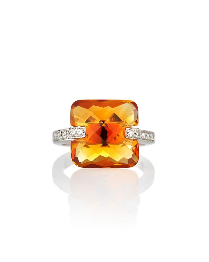 Estate 18k White Gold Diamond & Brown Citrine Ring