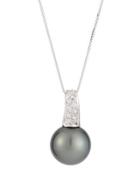14k Tahitian Black Pearl & Pave Diamond Pendant Necklace,