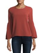 Zip-back Bell-sleeve Blouse, Brick