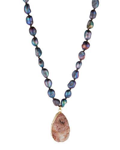 Baroque Freshwater Pearl & Sunstone Pendant Necklace,