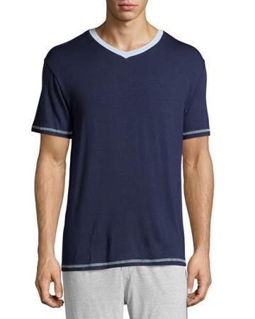 Contrast-trim V-neck Tee, Navy