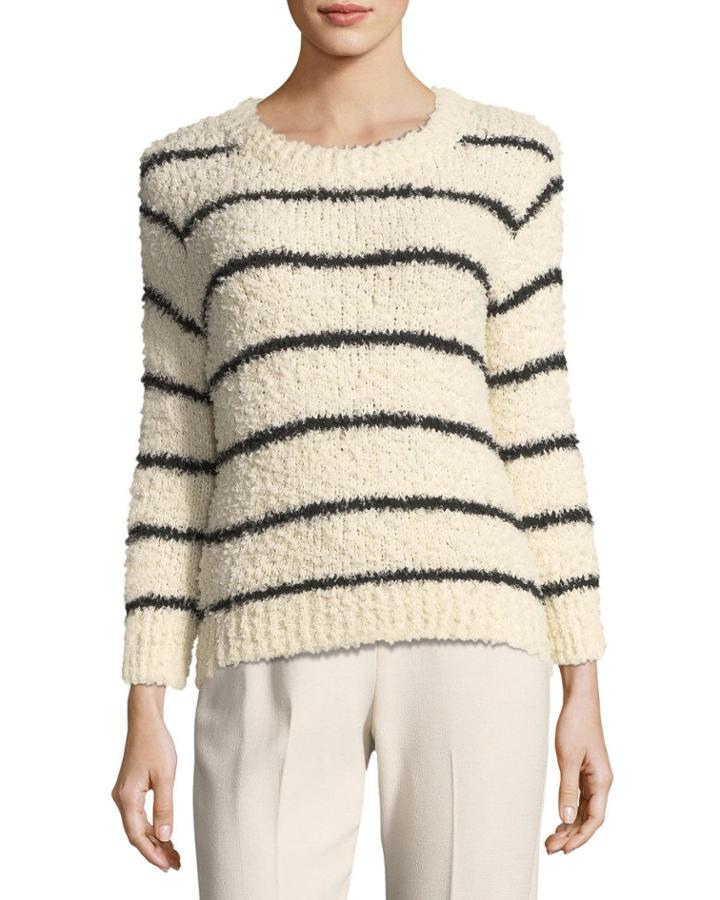 Fuzzy Striped Knit Crewneck