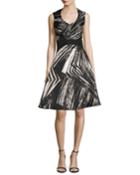 Abstract-stripe Sleeveless Fit & Flare Dress, Black