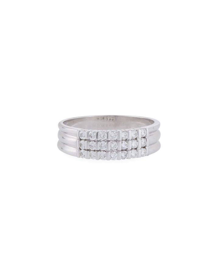 18k White Gold 3-row Diamond Ring,