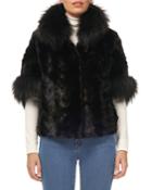 1/2-sleeve Fox-fur Trimmed Mink