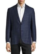 Windowpane Wool-blend Jacket, Blue