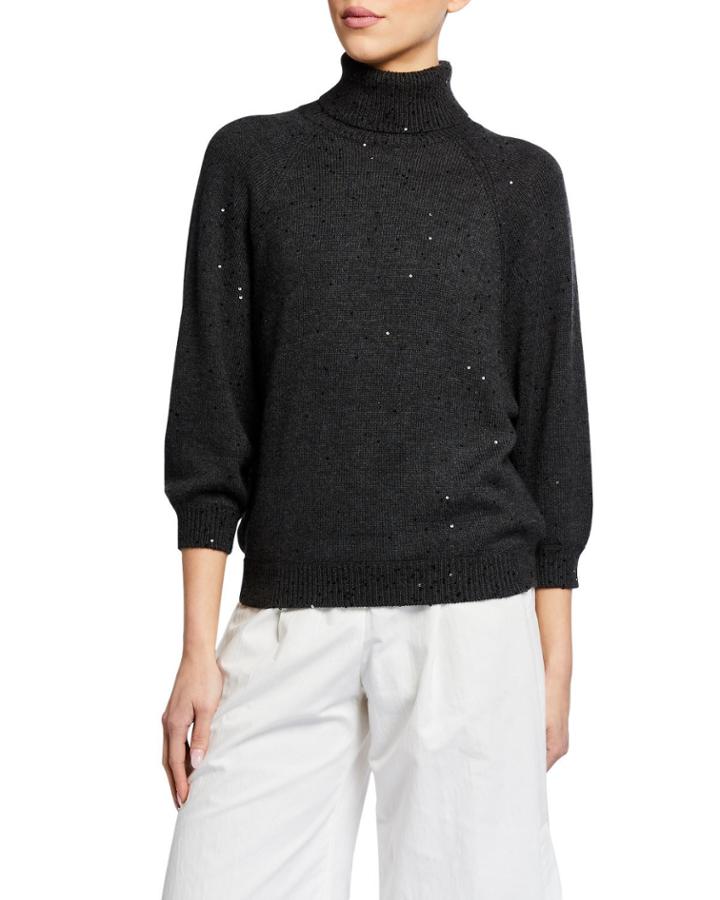 Sequin Embellished Cashmere/silk Turtleneck