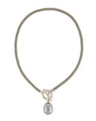 Nautical Braided Leather & Baroque Pearl Pendant Necklace, Gray