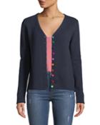 Cashmere Pom-pom Button Front Cardigan, Navy