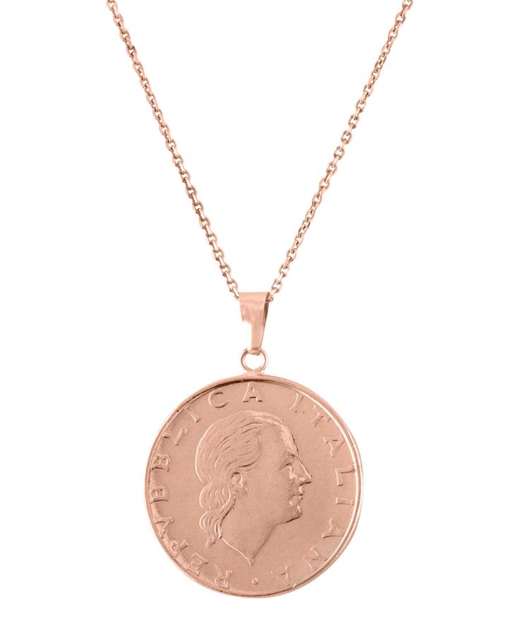 14k Italian Rose Gold Coin Necklace
