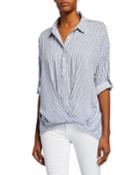 Striped 3/4-sleeve High-low