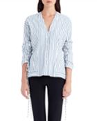 V-neck Button-front Striped Poplin